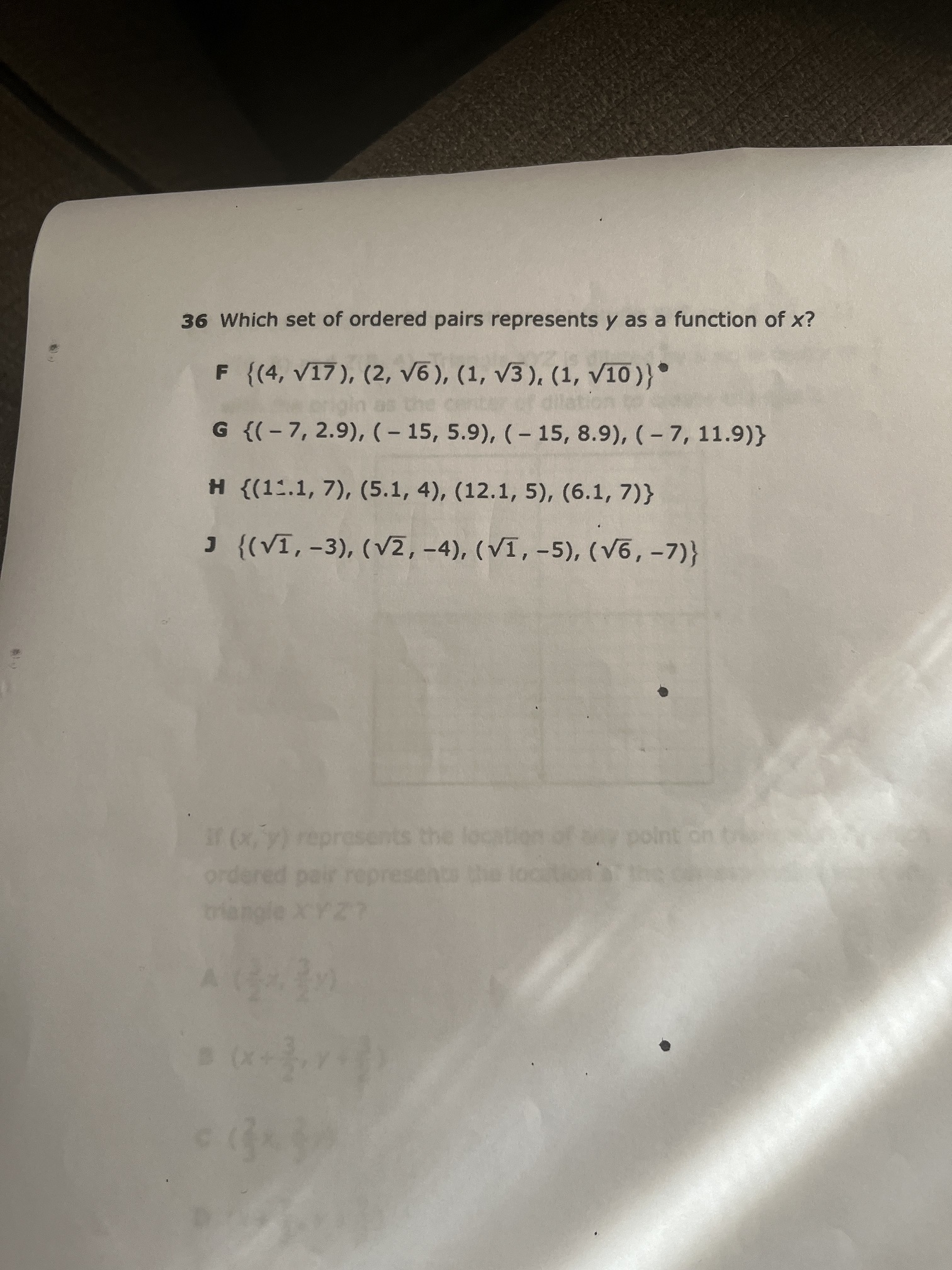 Solved 36 Which Set Of Ordered Pairs Represents Y As A