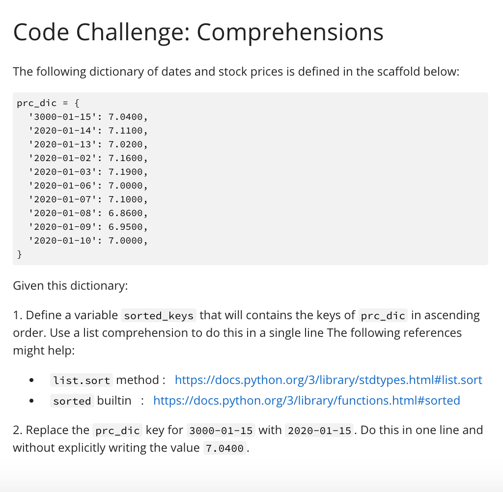 Solved Code Challenge: Comprehensions The following | Chegg.com