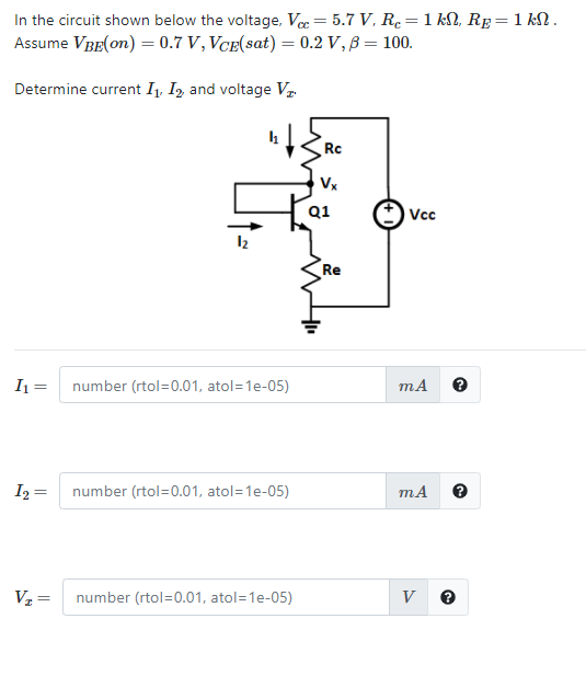 Solved In the circuit shown below the voltage. Vcc=5.7 V, | Chegg.com