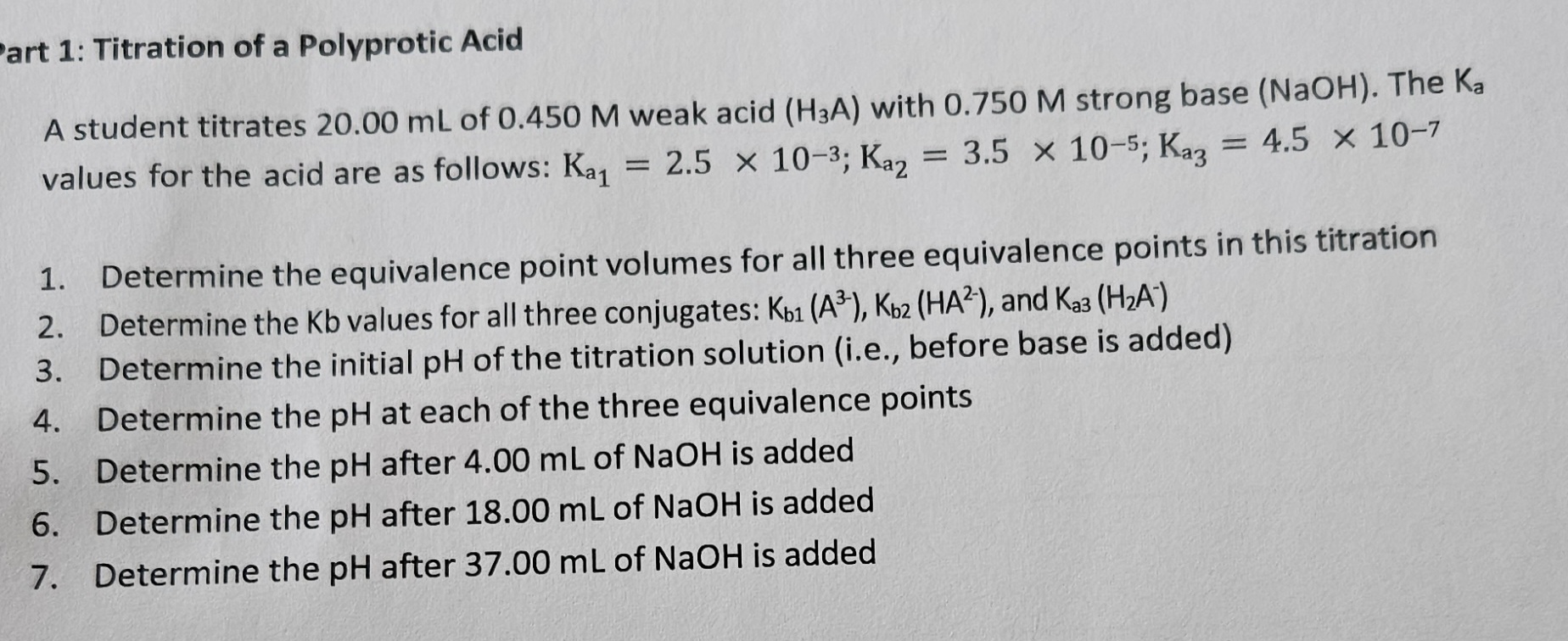 Solved art 1: Titration of a Polyprotic Acid A student | Chegg.com