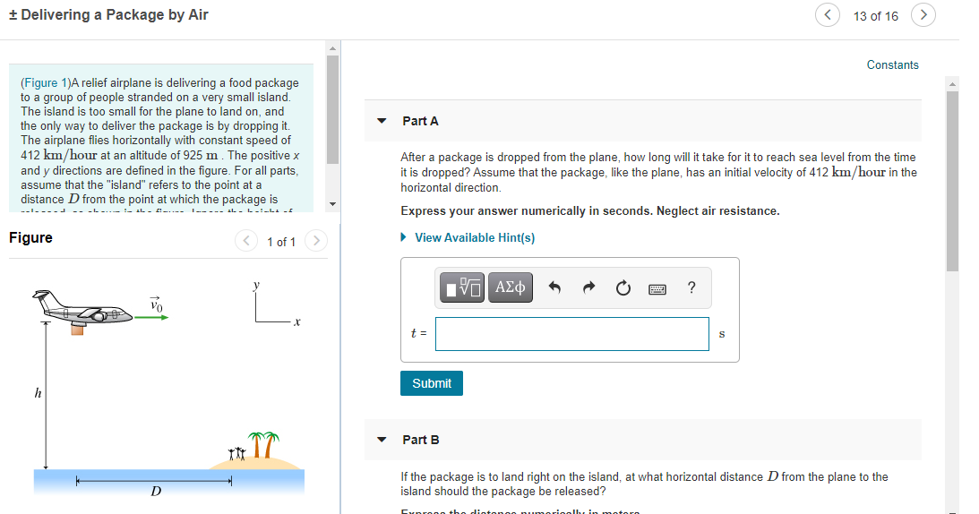 Solved + Delivering a Package by Air 13 of 16 Constants v | Chegg.com
