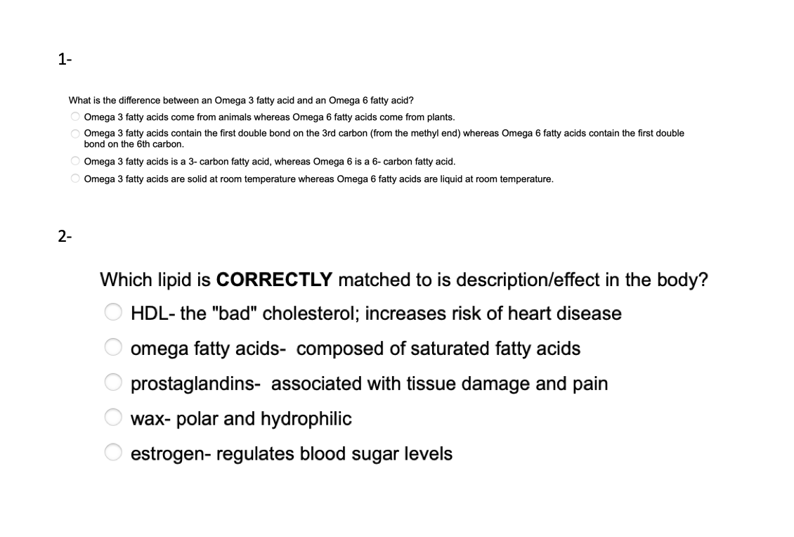 describe the difference between omega 3 and omega 6 fatty acids