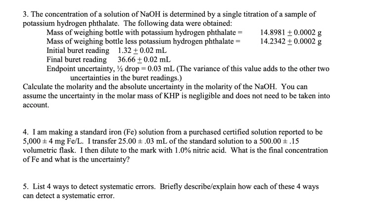 3. The concentration of a solution of NaOH is | Chegg.com