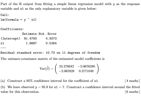 Solved Part of the R output from fitting a simple linear | Chegg.com