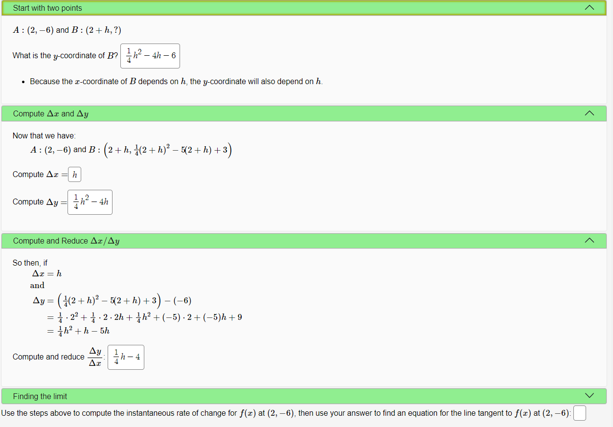 Solved Start With Two Points A: (2,-6) And B: (2+ H, ?) What | Chegg.com