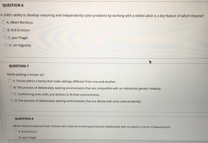 Solved QUESTION 6 A child's ability to develop reasoning and | Chegg.com