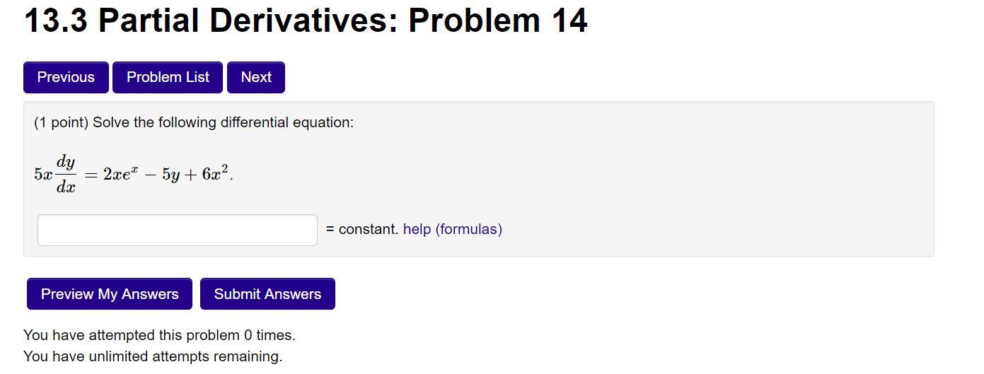 Solved 13.3 Partial Derivatives: Problem 14 Previous Problem | Chegg.com