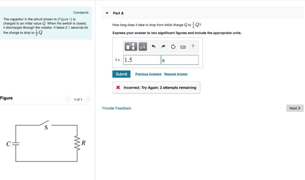 Solved Constants Part A The capacitor in the circuit shown | Chegg.com