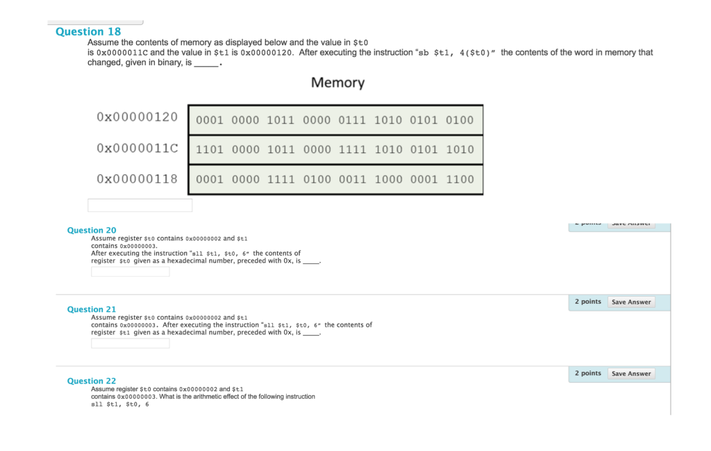 Solved Question 16 Assume the contents of memory as | Chegg.com