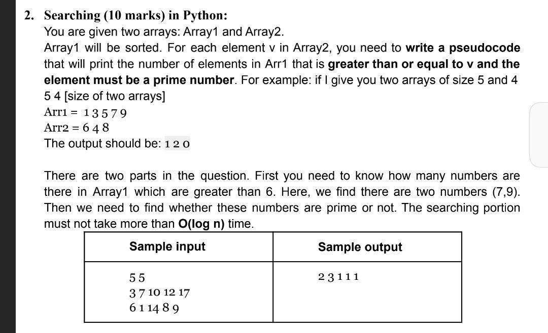 2. Searching (10 marks) in Python: You are given two | Chegg.com