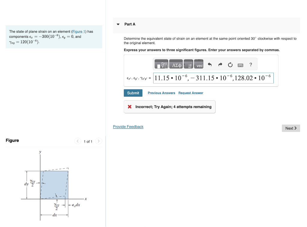 Solved The State Of Plane Strain On An Element , Is | Chegg.com