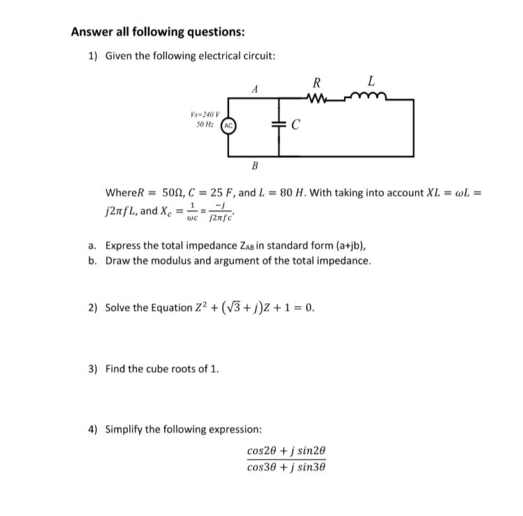 Solved Answer all following questions: 1) Given the | Chegg.com