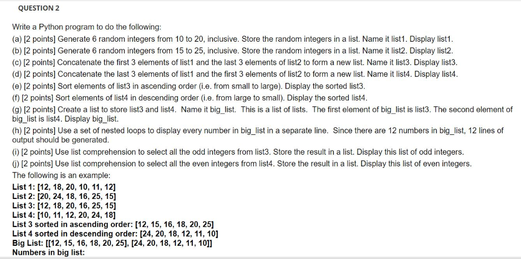 Solved QUESTION 2 Write a Python program to do the following | Chegg.com