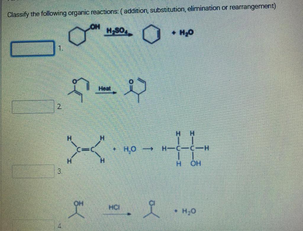 Solved Classify the following organic reactions: (addition, | Chegg.com