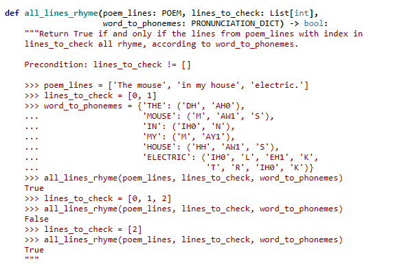 Solved def all lines_rhyme (poem_lines: POEM, | Chegg.com