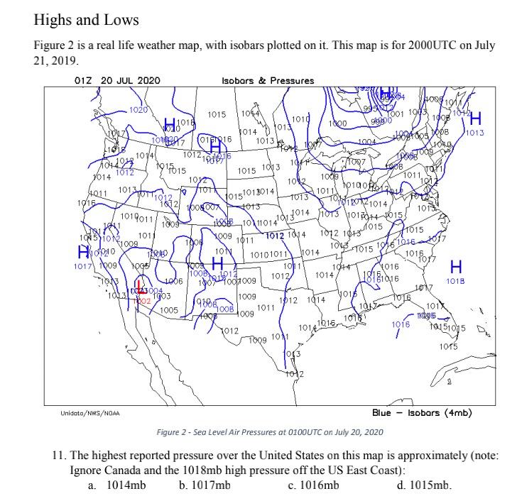 Solved Highs and Lows Figure 2 is a real life weather map, | Chegg.com