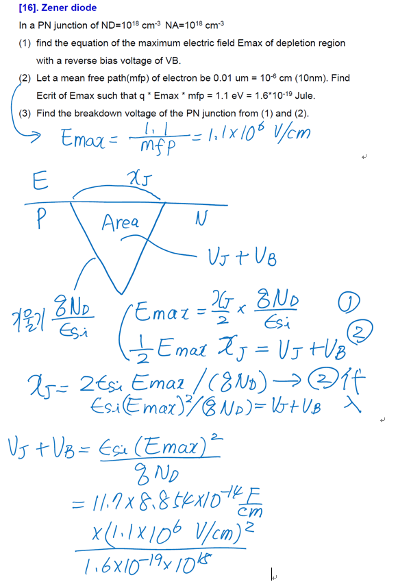 Solved [16]. Zener diode In a PN Junction of ND=1018 cm-3 | Chegg.com