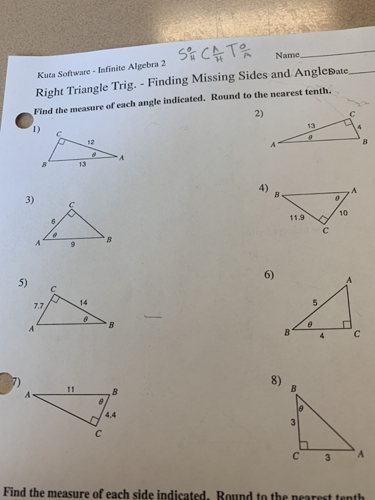 Right Triangle Trig Finding Missing Sides And Angles Answers img re