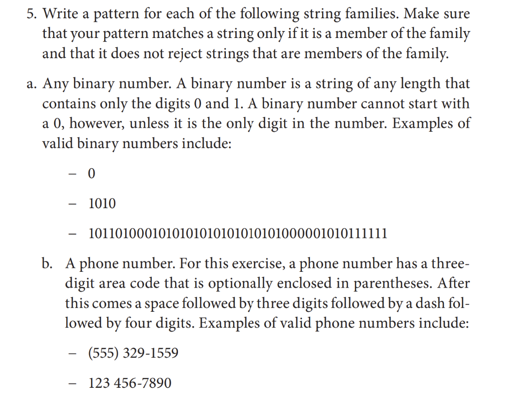 Solved 5. Write a pattern for each of the following string | Chegg.com