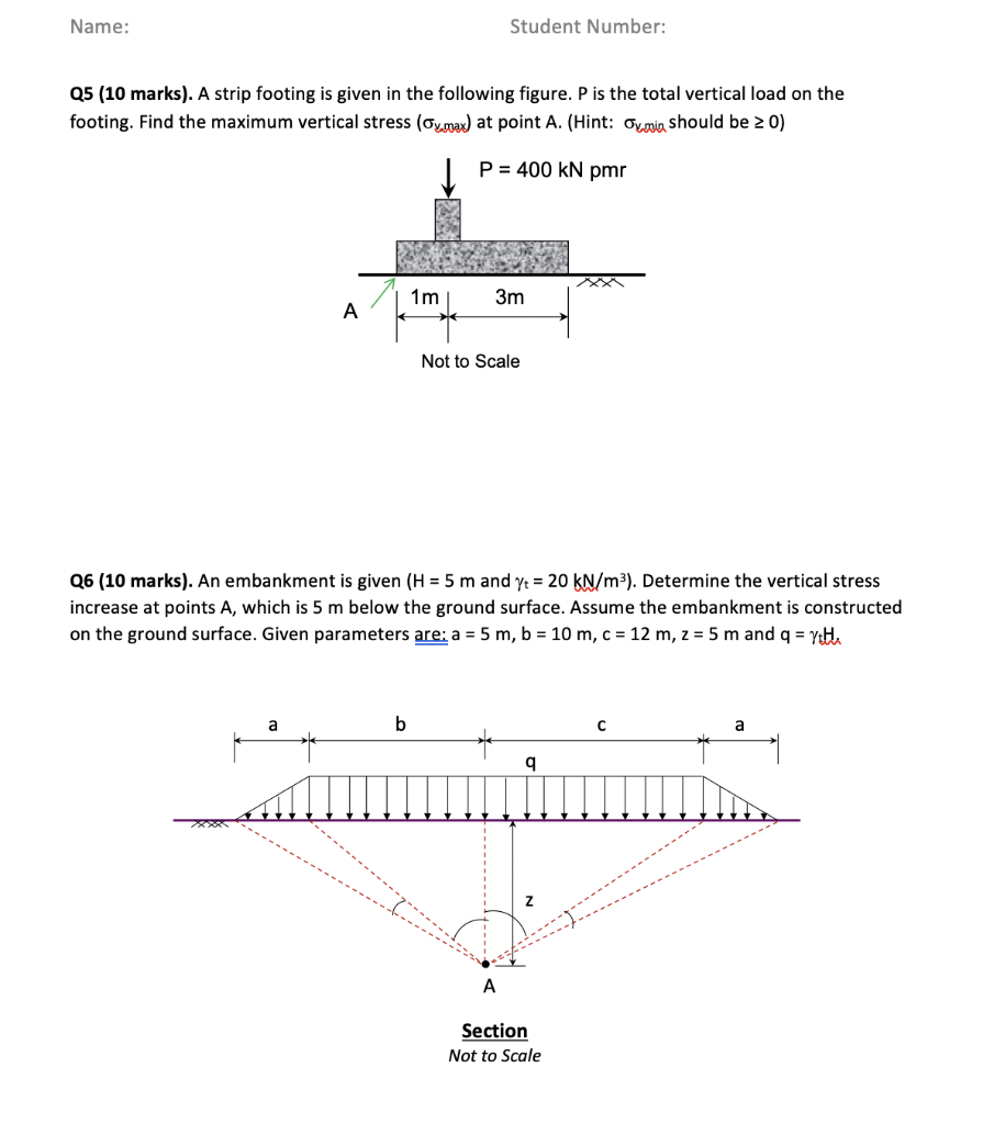 Solved Name: Student Number: Q5 (10 Marks). A Strip Footing | Chegg.com