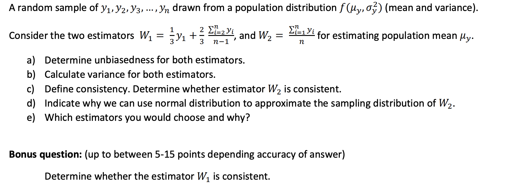 Solved A Random Sample Of Y1 72 73 Yn Drawn From Chegg Com