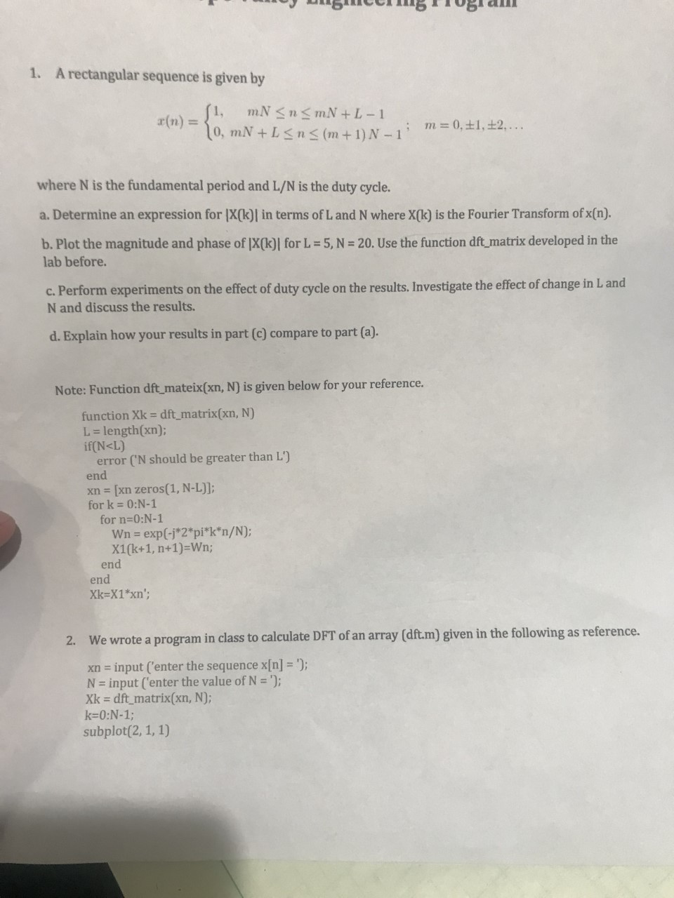 1. A rectangular sequence is given by x(n) = { | Chegg.com