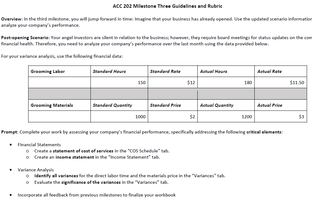 ACC 202 Milestone Three Guidelines and Rubric