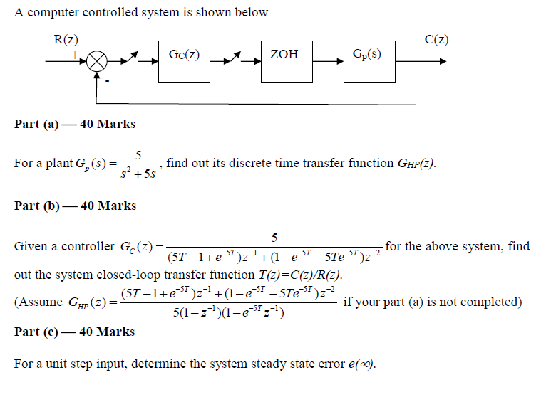 Solved A computer controlled system is shown below R(2) C(z) | Chegg.com