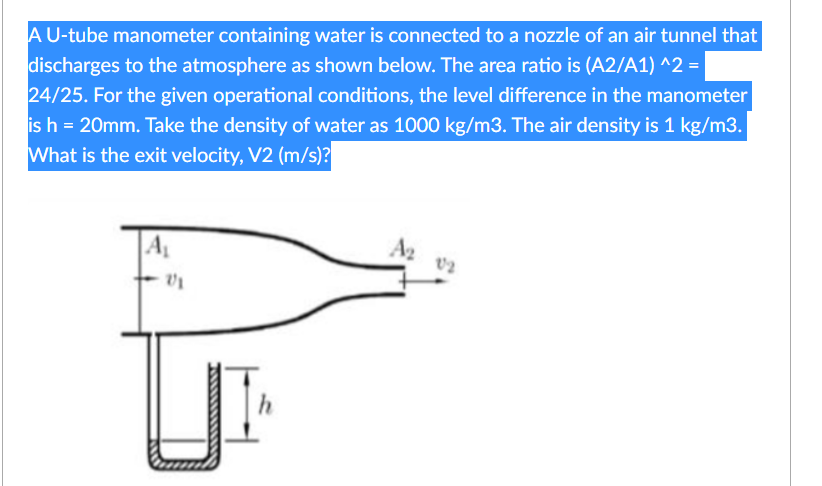 Solved A U-tube manometer containing water is connected to a | Chegg.com