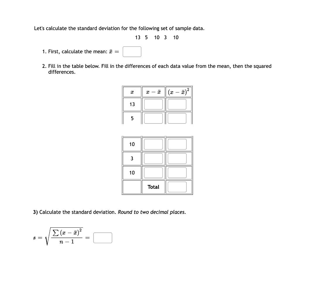 Solved Let's calculate the standard deviation for the | Chegg.com