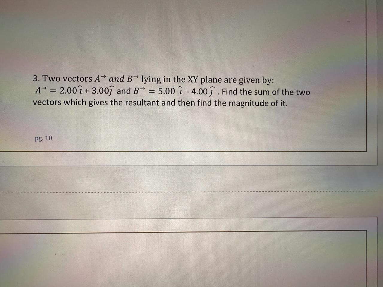 Solved 3. Two vectors A→ and B→ lying in the XY plane are | Chegg.com
