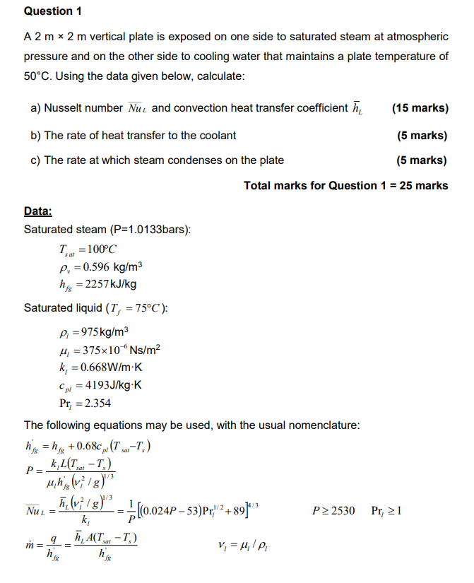 Solved Question 1 A 2 m * 2 m vertical plate is exposed on | Chegg.com