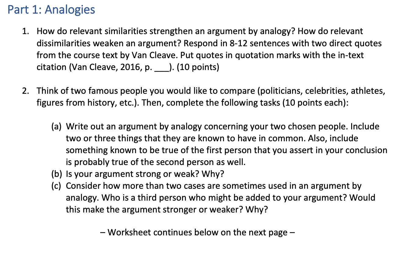 Part 1: Analogies 1. How do relevant similarities | Chegg.com