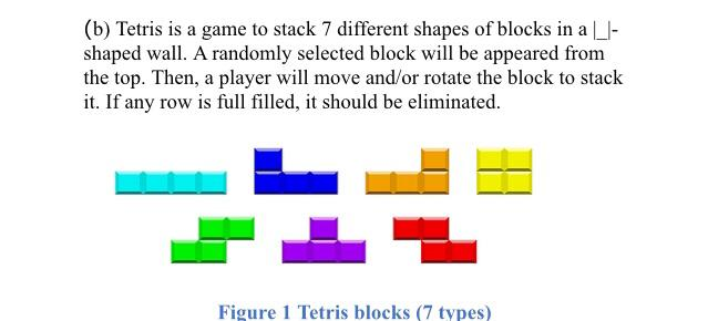 A screenshot of the game Tetris. Blocks fall from the top of the