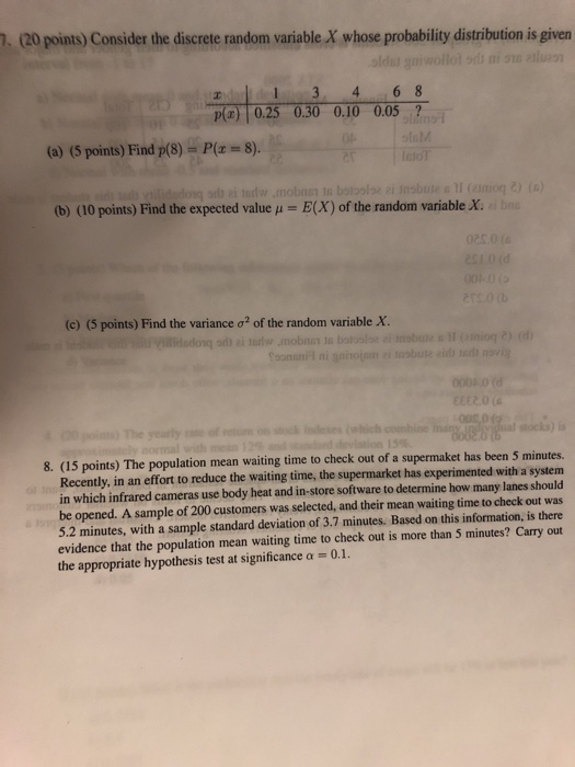 Solved . (20 points) Consider the discrete random variable X | Chegg.com