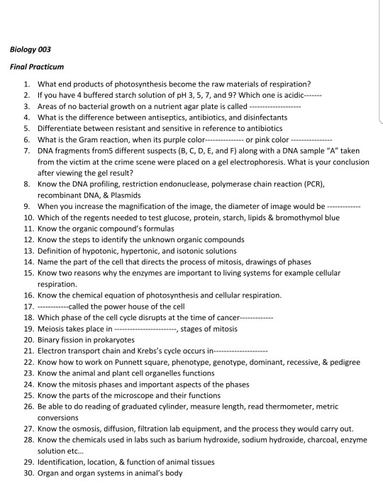 Solved Biology 003 Final Practicum 1. What end products of | Chegg.com