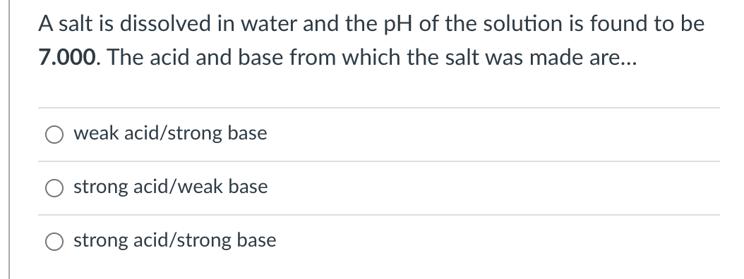 ph value of salt made up of strong acid and weak base