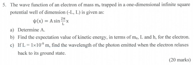 Solved 5. The wave function of an electron of mass me | Chegg.com