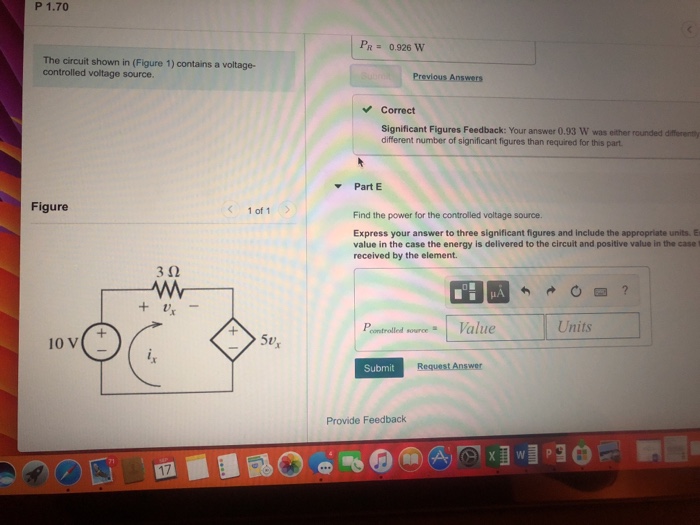 Solved P 1.70 PR 0.926 W The circuit shown in (Figure 1) | Chegg.com