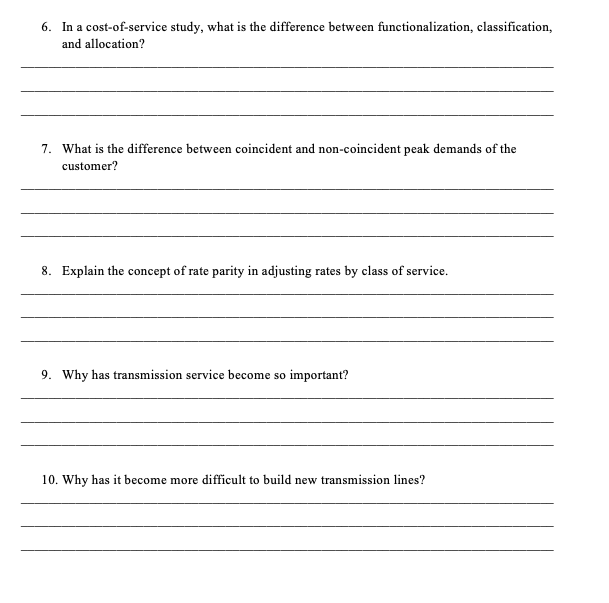 6. In a cost-of-service study, what is the difference | Chegg.com