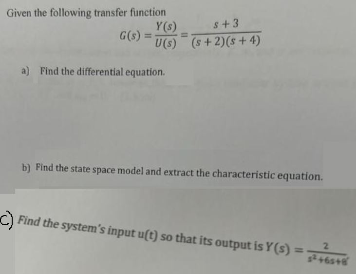 Solved Given The Following Transfer Function: A) ﻿Find The | Chegg.com