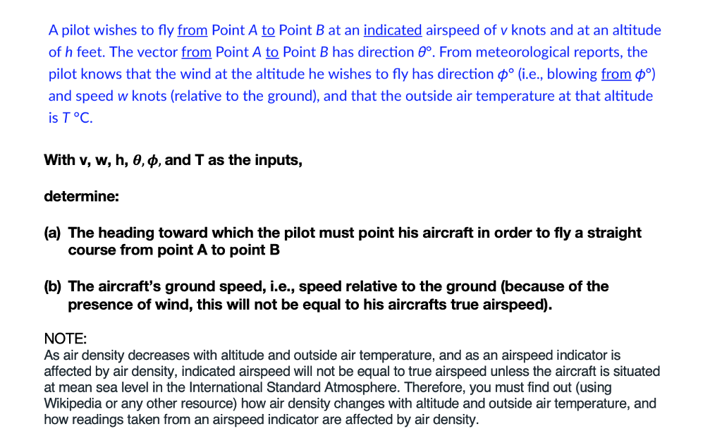 Solved A Pilot Wishes To Fly From Point A To Point B At An | Chegg.com