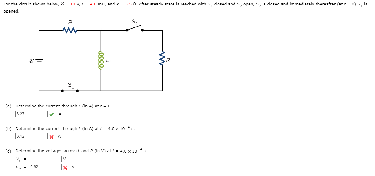 Solved For The Circuit Shown Below E 18 V L 4 8 Mh Chegg Com