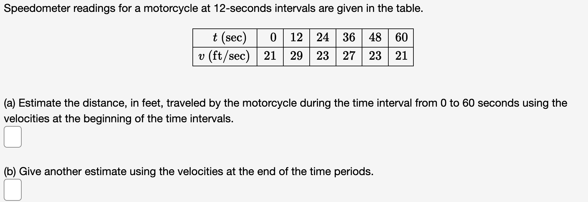 Solved Speedometer readings for a motorcycle at 12 seconds