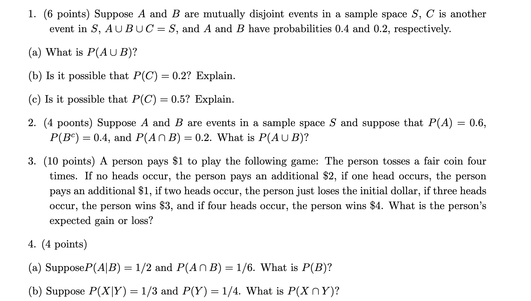 Solved 1. (6 points) Suppose A and B are mutually disjoint | Chegg.com