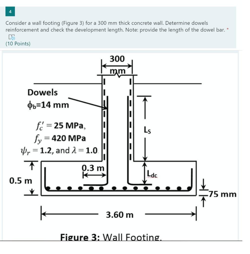 Consider a wall footing (Figure 3) for a 300 mm thick