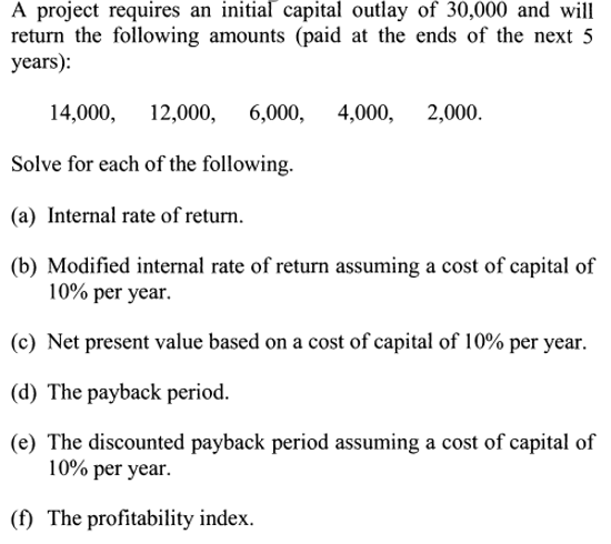 Solved A project requires an initial capital outlay of | Chegg.com
