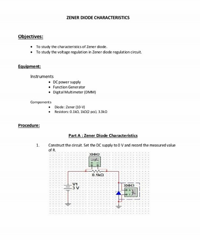 Solved ZENER DIODE CHARACTERISTICS Objectives To study the