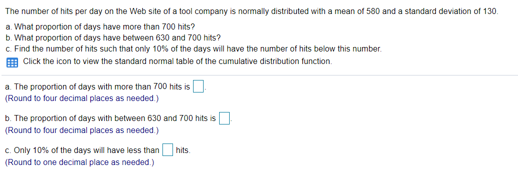 Solved The number of hits per day on the Web site of a tool | Chegg.com