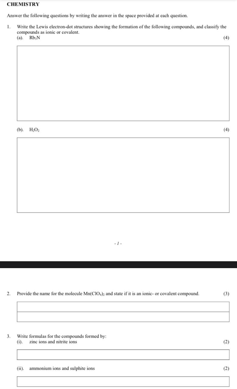 Solved CHEMISTRY Answer the following questions by writing | Chegg.com